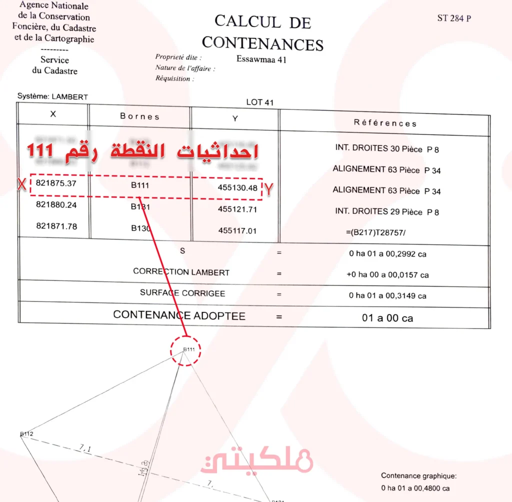 نموذج لجدول حساب المساحة لرسم العقاري